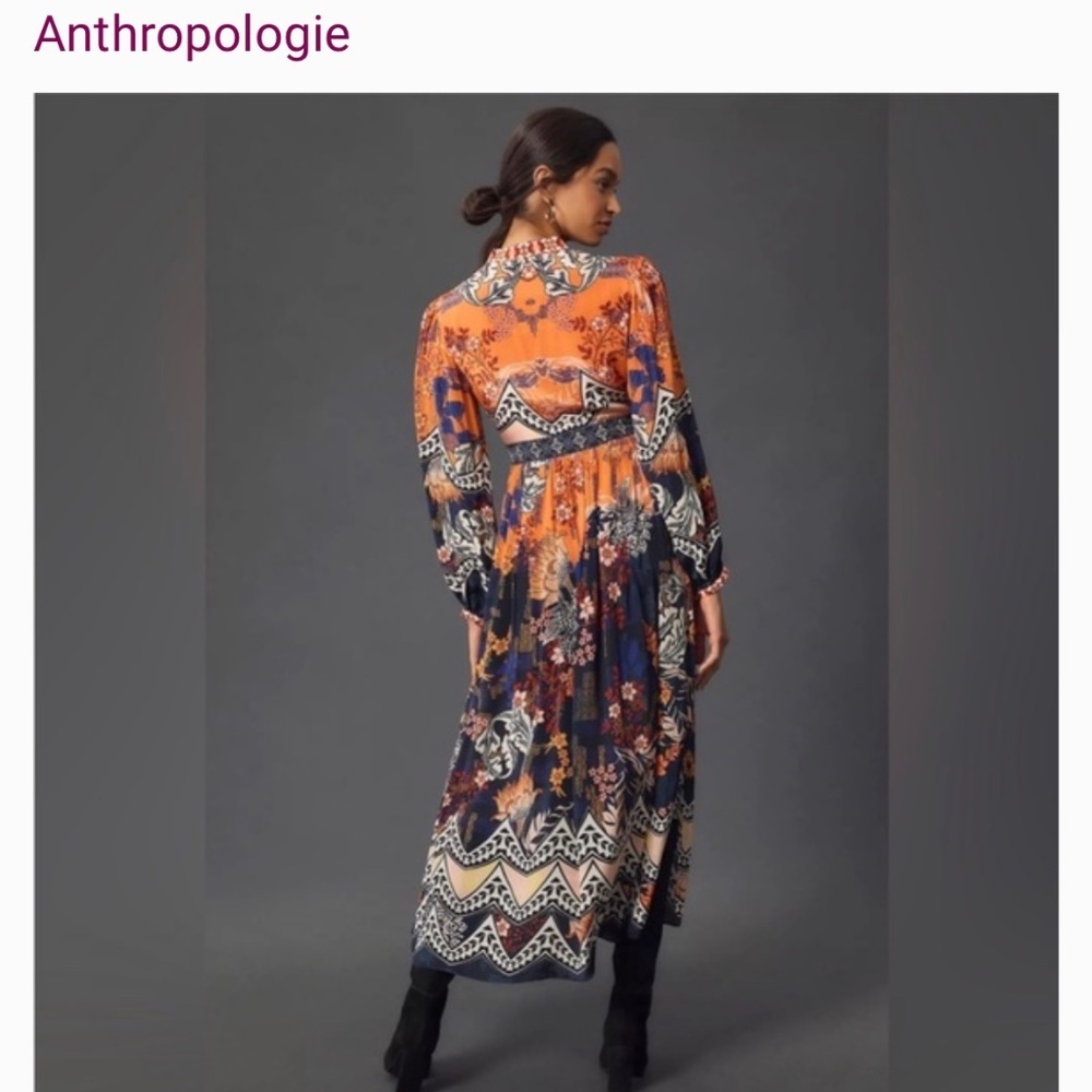 Anthropologie Orange & Navy Floral Maxi Dress - Picture 3 of 5